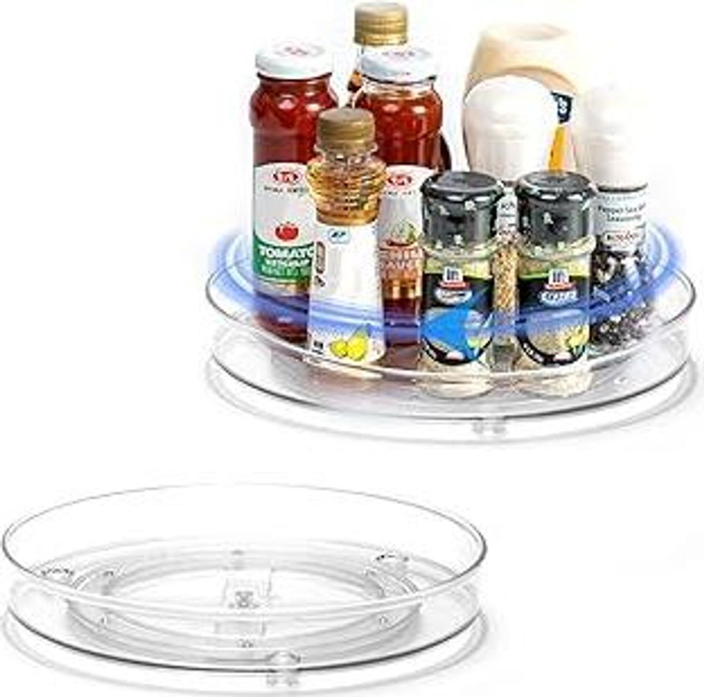 LUZOON 2 Stück Kühlschrank Organizer, Schrank Organizer Küchen Lazy Susan 360° Drehbarer Gewürzhalter – Transparent(27cm+23cm)