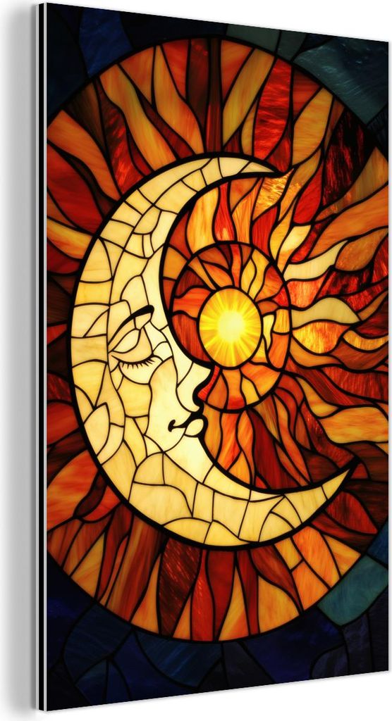 MuchoWow Wanddekoration Metall Metallbild Wandkunst 60x90 cm Mosaik - Glas - Mond - Dunkelblau MuchoWow Aluminium Gemälde - Wandbilder - Aluminium