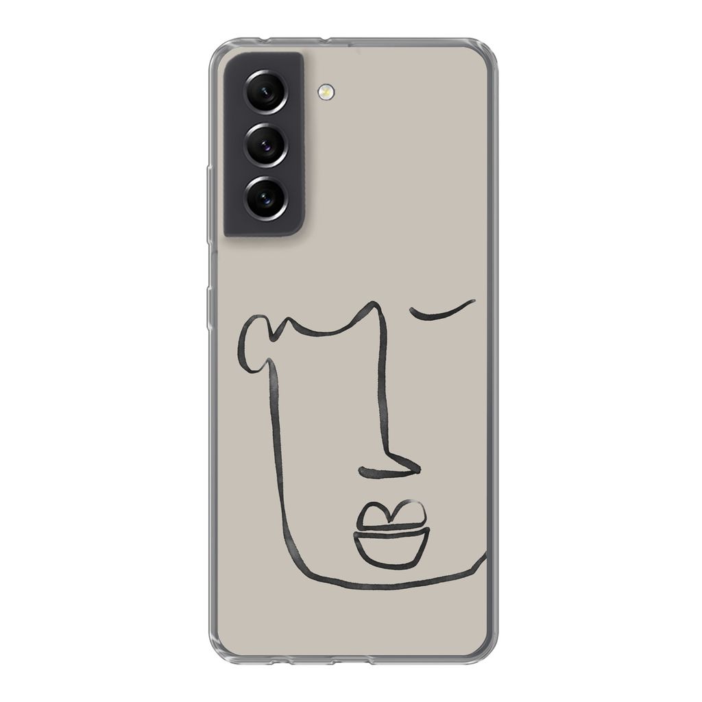 MuchoWow Handyhülle Schutzhülle Hülle für Samsung Galaxy S21 FE Gesicht - Abstrakt - Strichzeichnung Silikon Softcase Handy Hülle - Mobiltel...