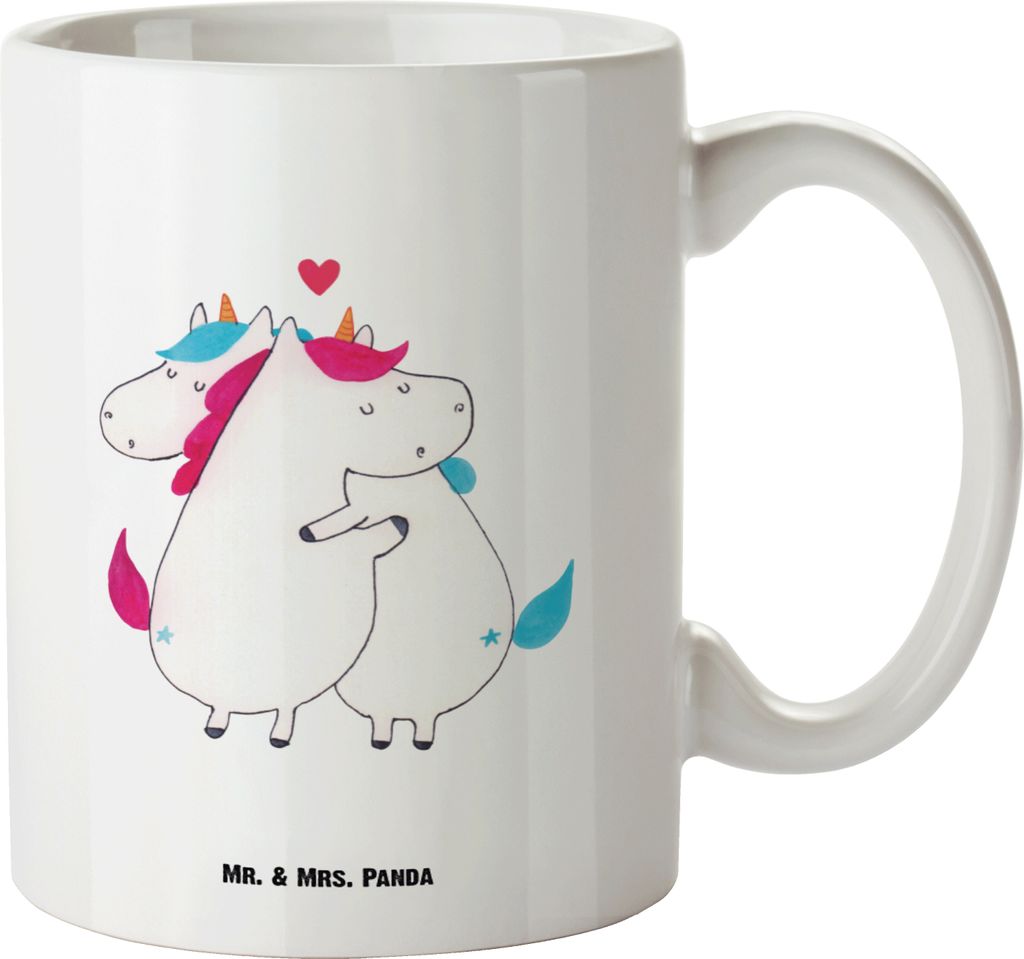 Mr. & Mrs. Panda Pott Einhorn Mitteilung - Weiß - Geschenk, Spruch, Kaffeetasse XL, Keramiktasse, Einhörner, steingut tasse, Riesenkaffeetasse, L...