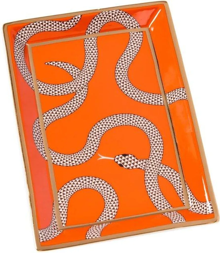 Grand plateau de service rectangulaire orange en polymère résistant