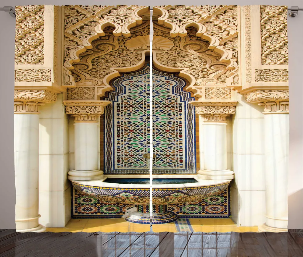 Grand Rideau Marocain avec Boucles et Crochets 280x225 cm en Ivoire