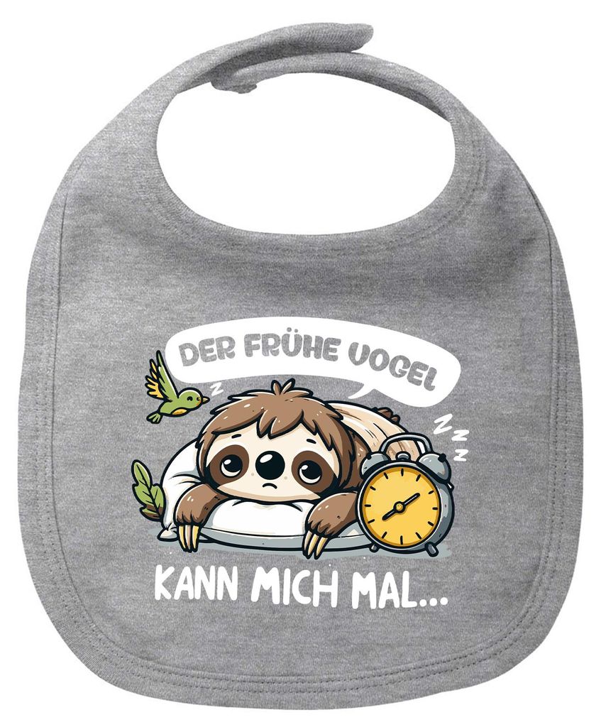 Huuraa Baby Lätzchen Der frühe Vogel kann mich mal Faultier Heather Grey Klettverschluss Baumwolle Latz Geschenkidee