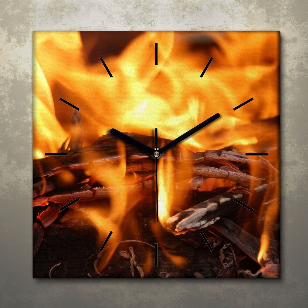 Wohnzimmer Leinwand Uhr Geräuschlos Küche 30x30 Grill, Feuer, Glut, Motive, schwarze Zeiger