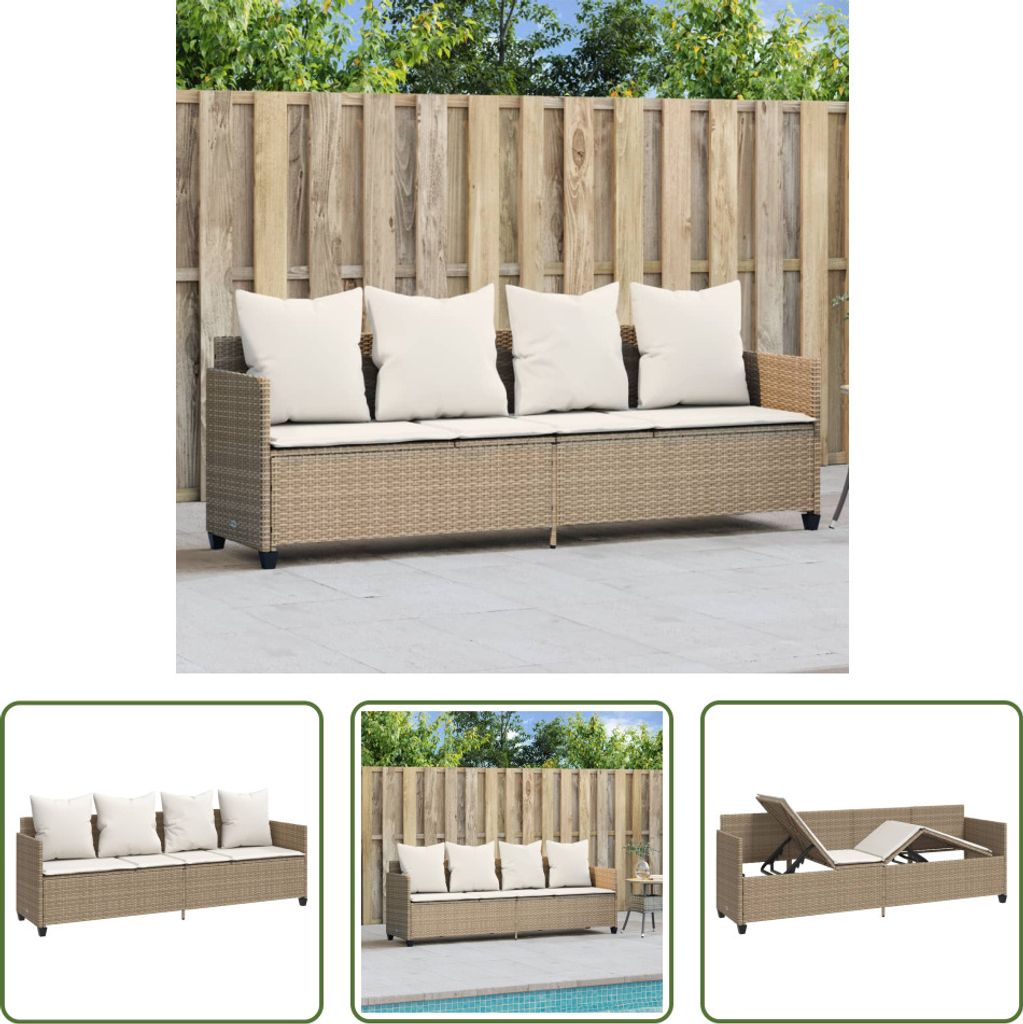 The Living Store Sonnenliege mit Kissen Beige Poly Rattan