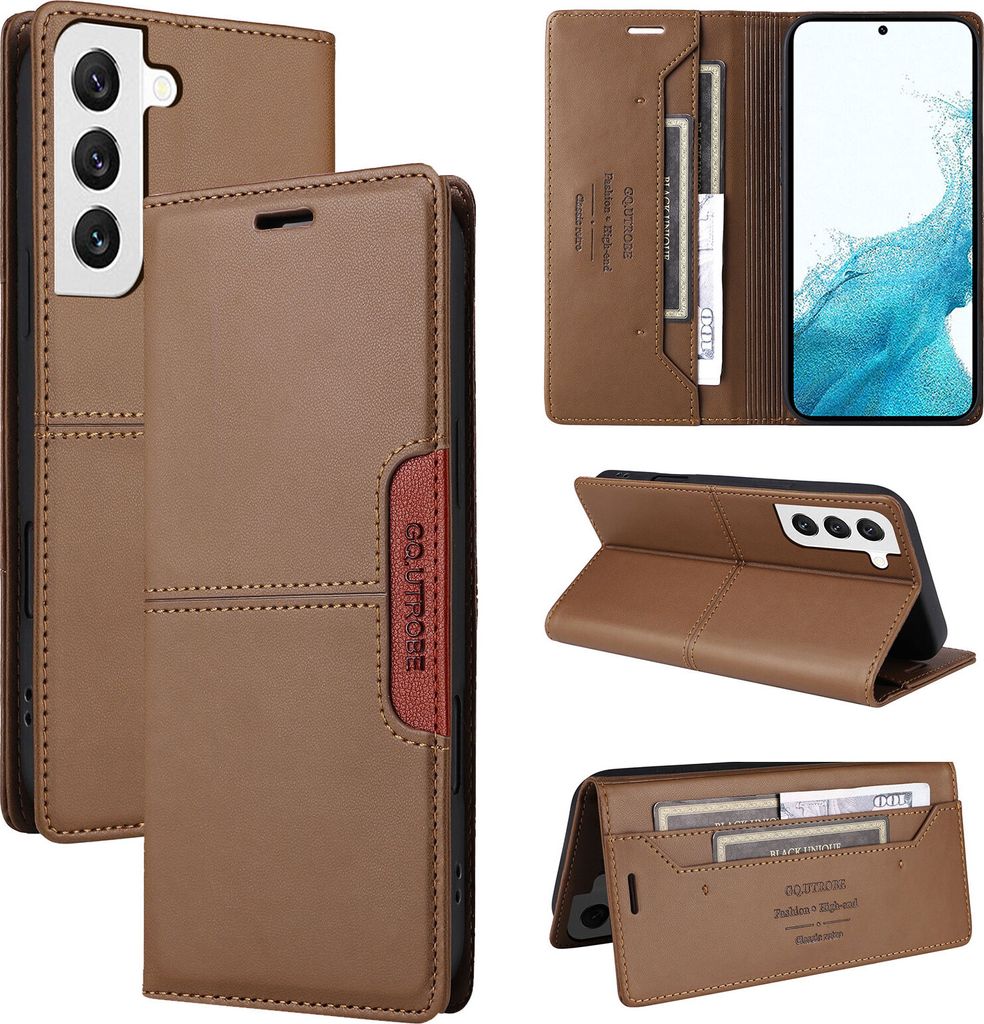 Handyhülle für Samsung Galaxy S22 5G Hülle, Leder Flip Wallet Kartenfach Stand Schutzhülle Braun