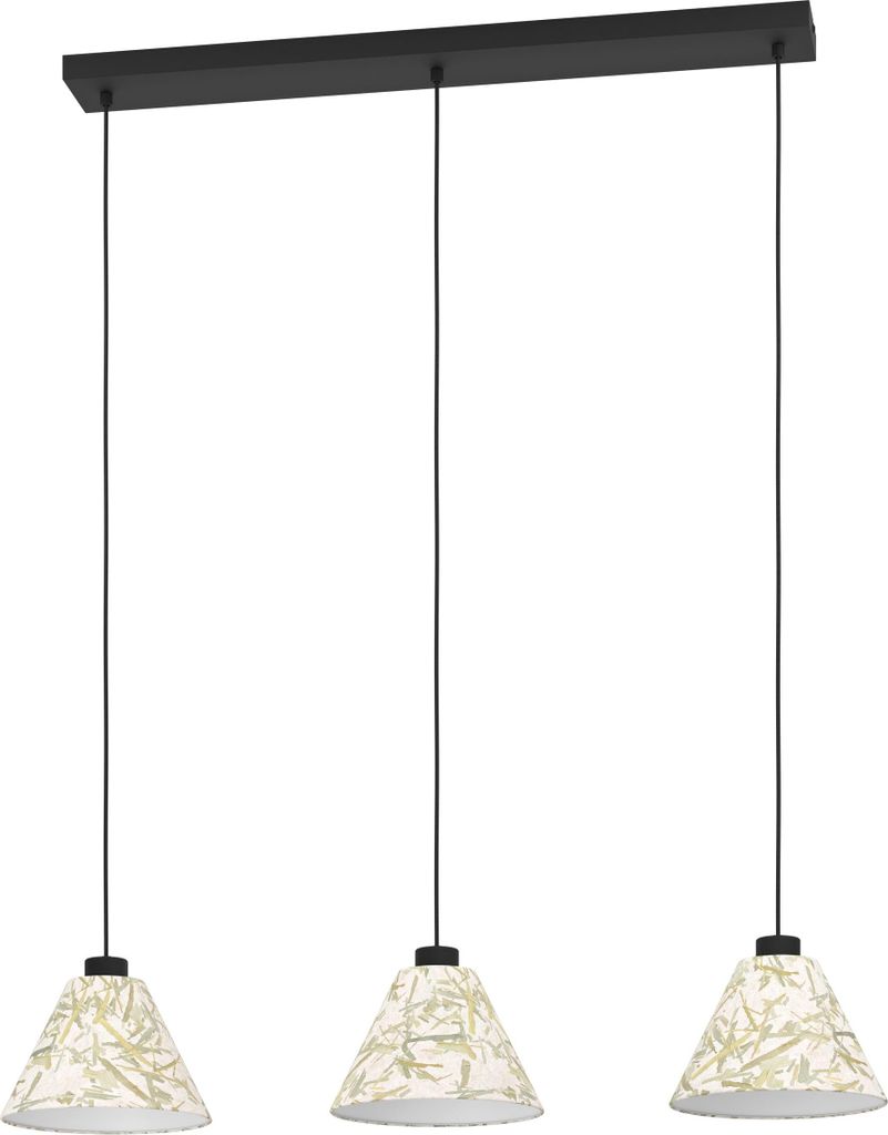 EGLO Hängelampe Oxpark, Pendelleuchte, Esszimmerlampe aus Metall in Schwarz und Textil mit Bambusblättern, Hängeleuchte, E27 Fassung, 92 cm