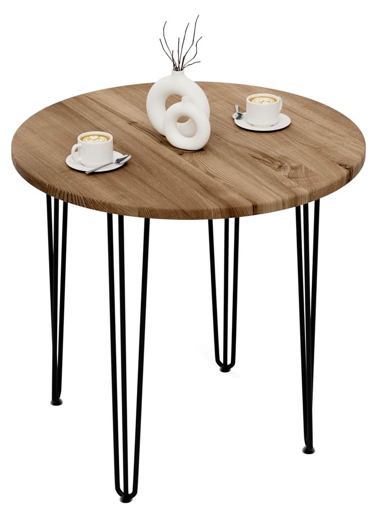 Runder Tisch 80 cm | Holztisch für 2 Personen | Esstisch für Küche und Esszimmer | Stärke: 28 mm, Farbe: Nussbaum, Beine: Schwarz