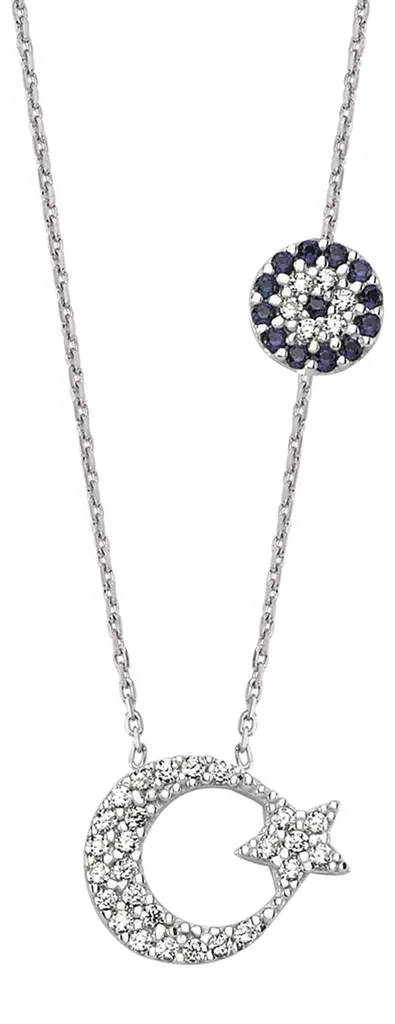 Idée Cadeau Femme : Collier Argent 925 Lune Étoile et Nazar Porte-Bonheur