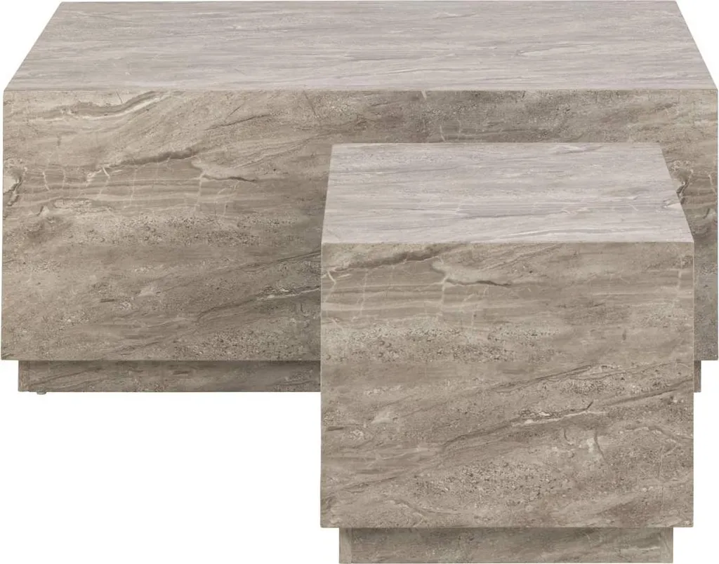 Table Basse 100 cm Marbre Gris Pueblo avec Table d'Appoint - Duo Design