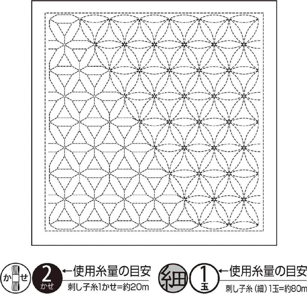 Olympus Sashiko Sampler (nur Stoff) "Hana Fukin (Weiß) Hanaguruma Nagomi Series", Stoff bedruckt, 34x34cm, Hergestellt in Japan