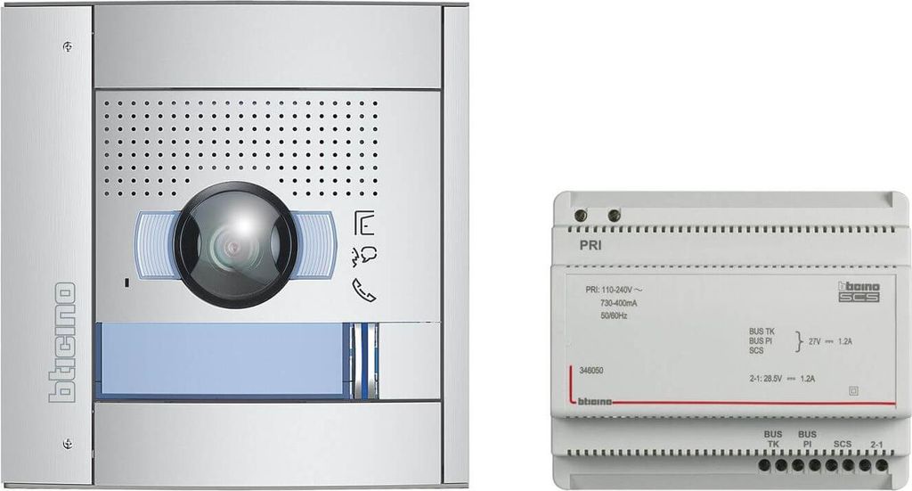 Bticino Video-Türsprechanlagen-Set, Flex ONE für 1-Familienhaus/2-Familienhaus, 2-Draht, SFERA Außenstelle: 135°/96° und LED beleuchtete Kamer...