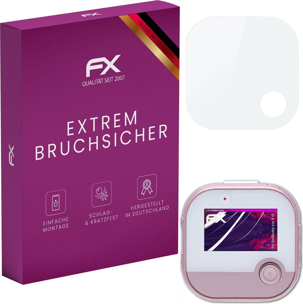 atFoliX FX-Hybrid-Glass Displayfolie kompatibel mit GolfBuddy aim V10 Glasfolie