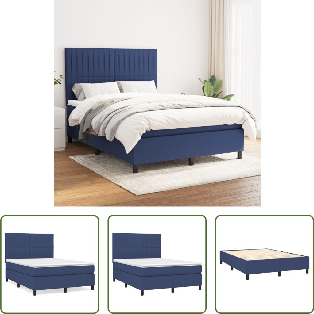 The Living Store Boxspringbett mit Matratze Blau 140x190 cm Stoff
