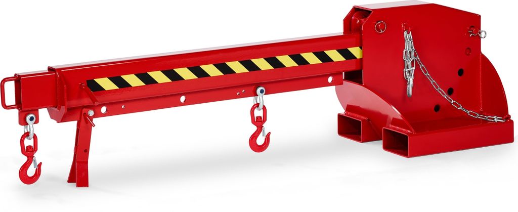 Kranarm für Gabelstapler, Länge 2260-3760 mm, Traglast 1000-5000 kg, 6fach ausziehbar, 5fach höhenverstellbar, RAL 3000 feuerrot