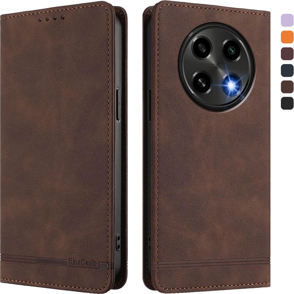 Hülle für Oppo F27 Pro / F27 Pro+, Retro Kunstleder Ständer Klapphülle mit Kartenfächer und Magnetische Braun