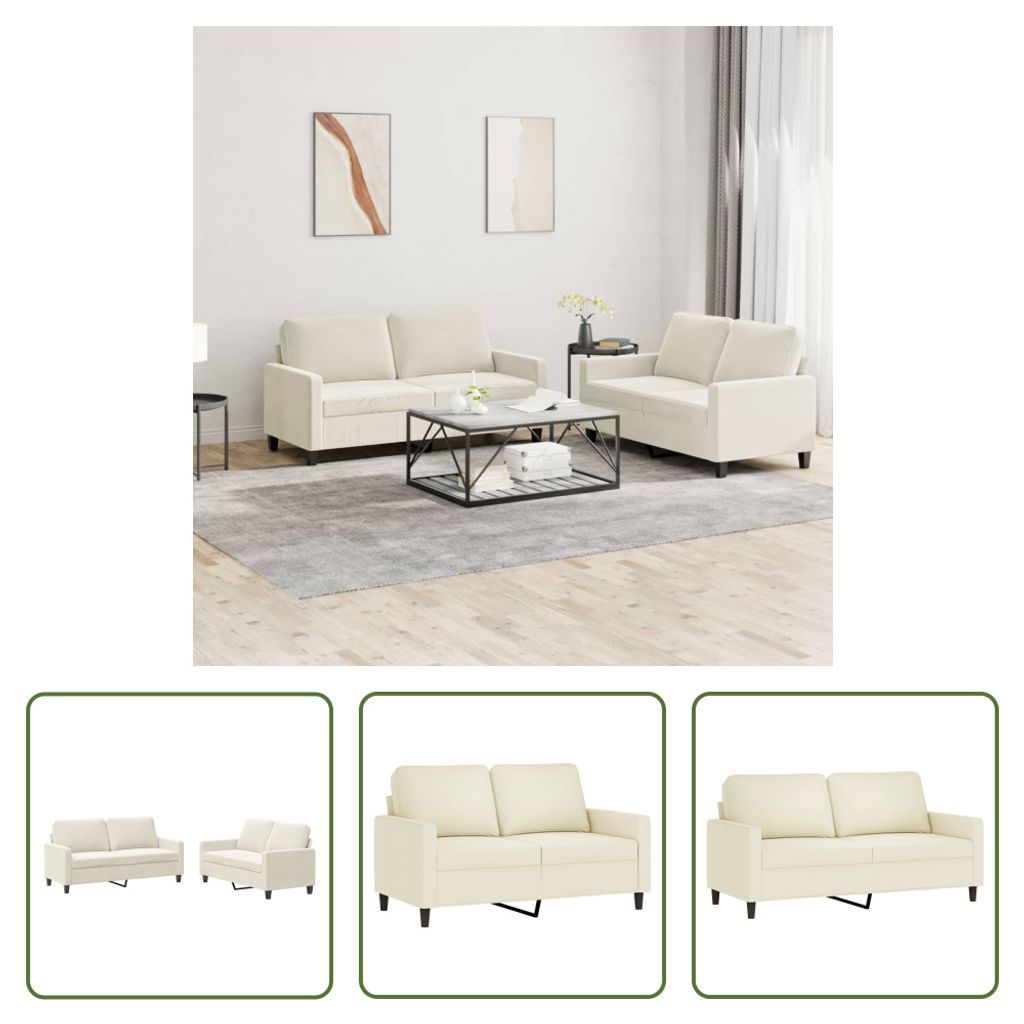 The Living Store 2-tlg. Sofagarnitur mit Kissen Creme Samt