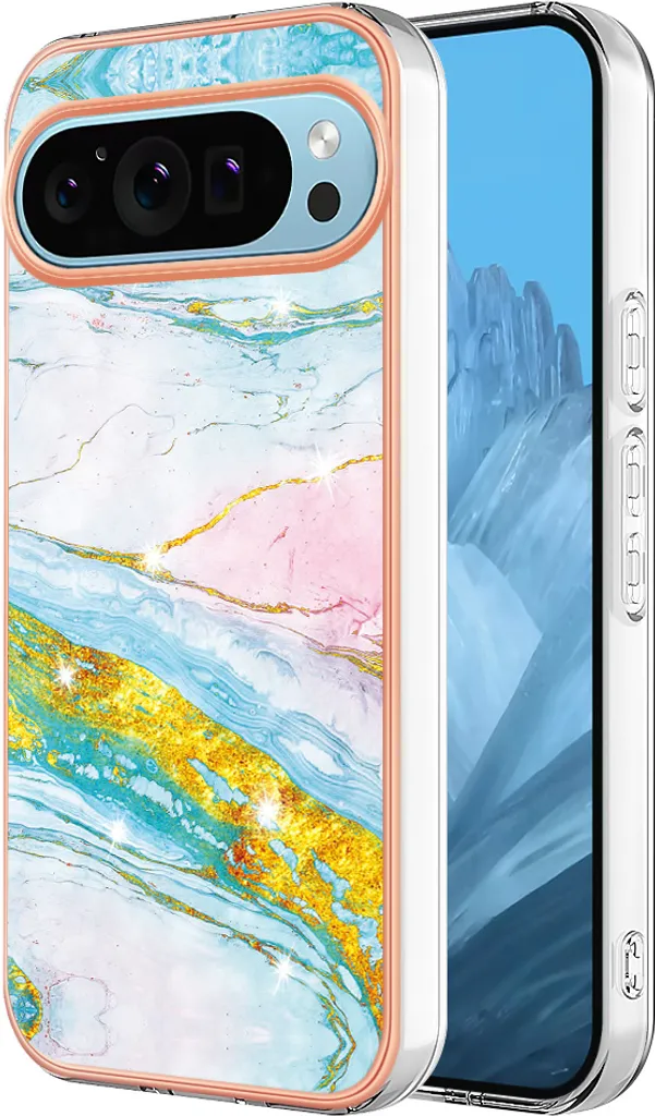 Cover Google Pixel 9 Pro Marmo: Custodia Turchese Morbida Chic Slim - 1