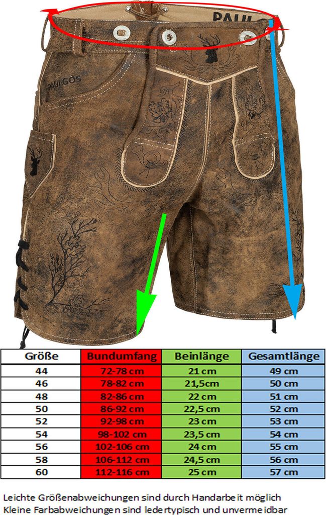 PAULGOS Herren Trachten Lederhose Kurz - HK3 ANTIK - Echtes Produktbild 4