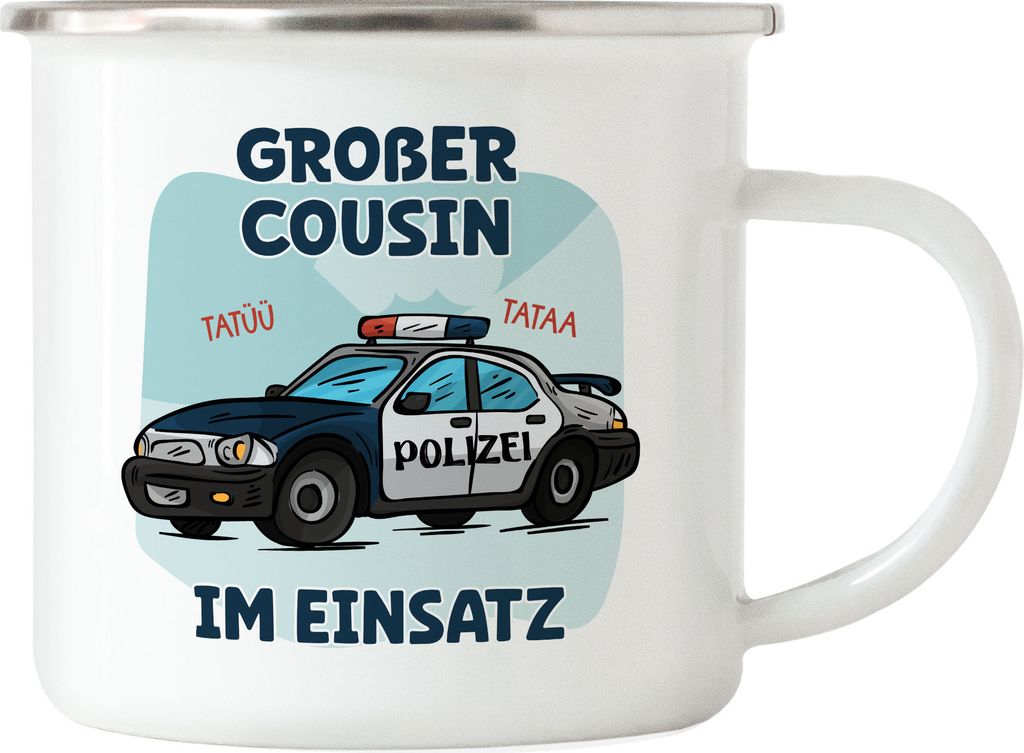 Großer Cousin Im Einsatz Emaille Tasse Polizeiauto Geschwister Liebe Retter Polizist Familie Beschützer Tatü Tata