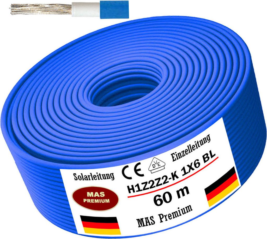 60 m solárny kábel H1Z2Z2-K 6 mm² modrý fotovoltaický Obrázok produktu 