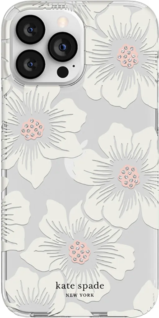 Kate Spade, Cover per iPhone 12 Pro Max / 13 Pro Max Serie Hollyhock Print Tremière Rosa, Bianco