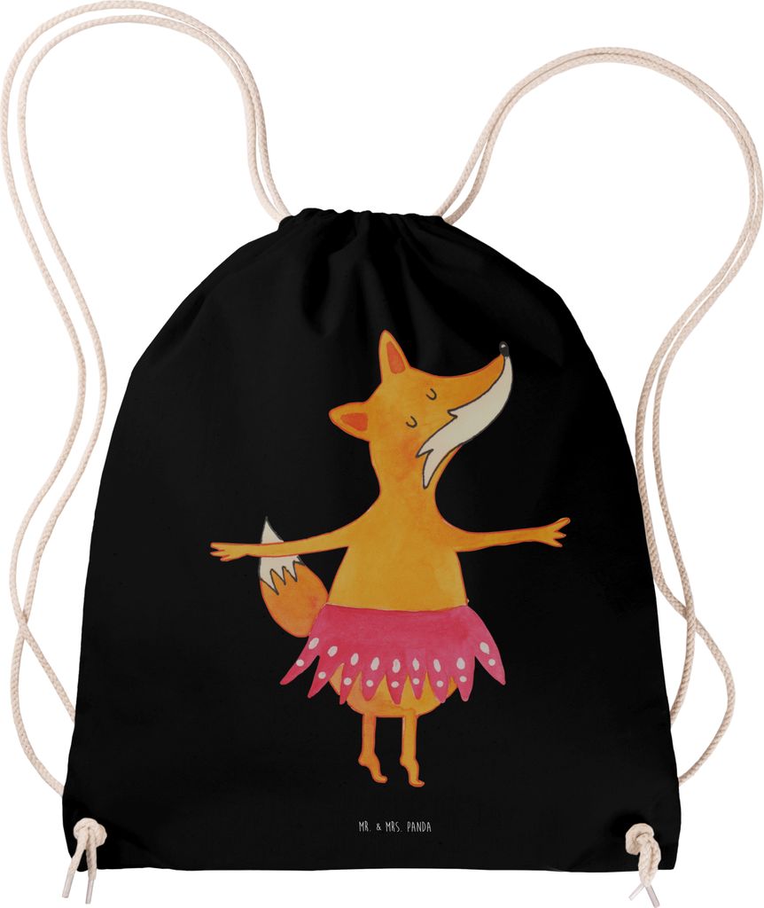 Mr. & Mrs. Panda Gymbag Fuchs Ballerina - Schwarz - Geschenk, Geburtstag, Jutebeutel, Party, wander rucksack, Turnbeutel, Kleiner, Elegant, baumwol...