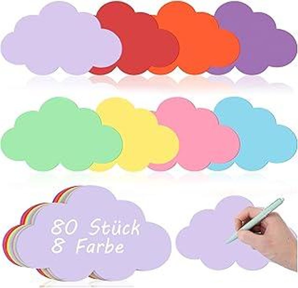 80 Stück Moderationskarten Wolke 14x23cm Präsentationskarten 8 Farben Bunt Metaplankarten Flipchart Papier Metaplankarten Set Lernkarten für Bü...