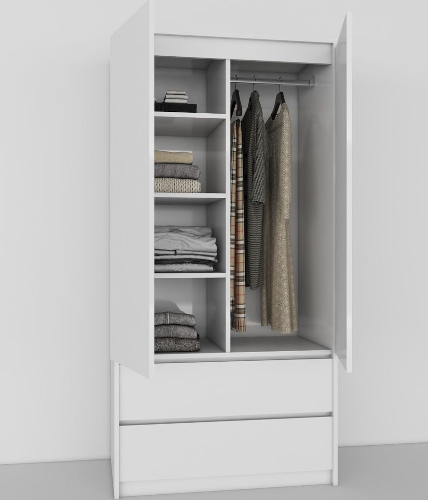 BDW Kleiderschrank mit Schubladen, Flurschrank 2 türig, Produktbild 