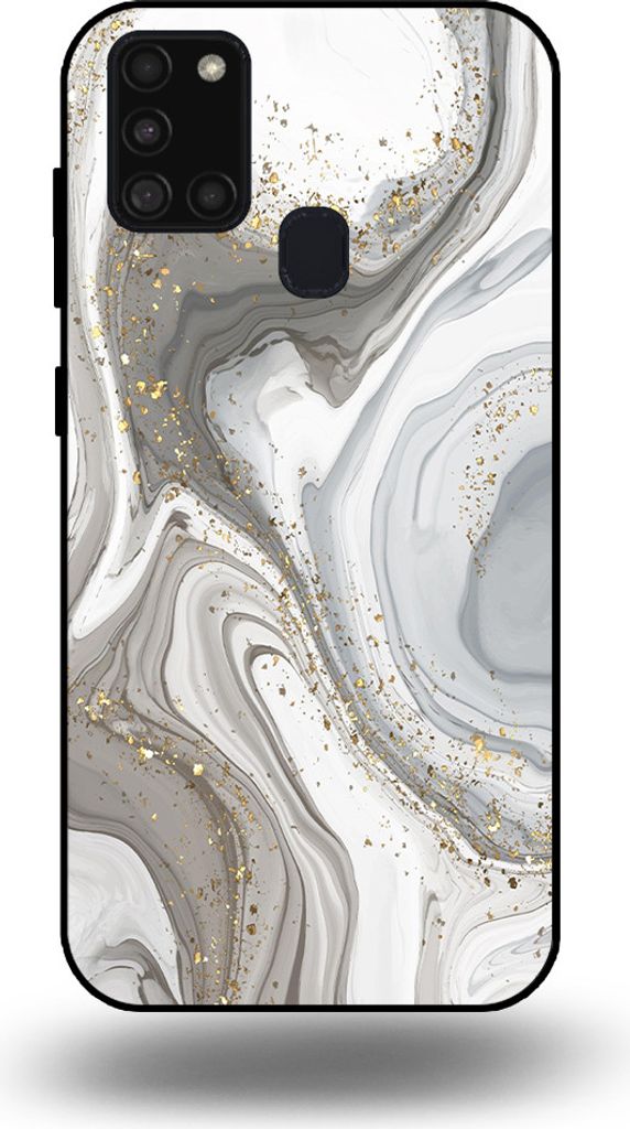 Smartphonica Handytasche passend für Samsung Galaxy A21s mit Marmordruck - TPU Rückseitenschutzhülle Marmordesign - Silber