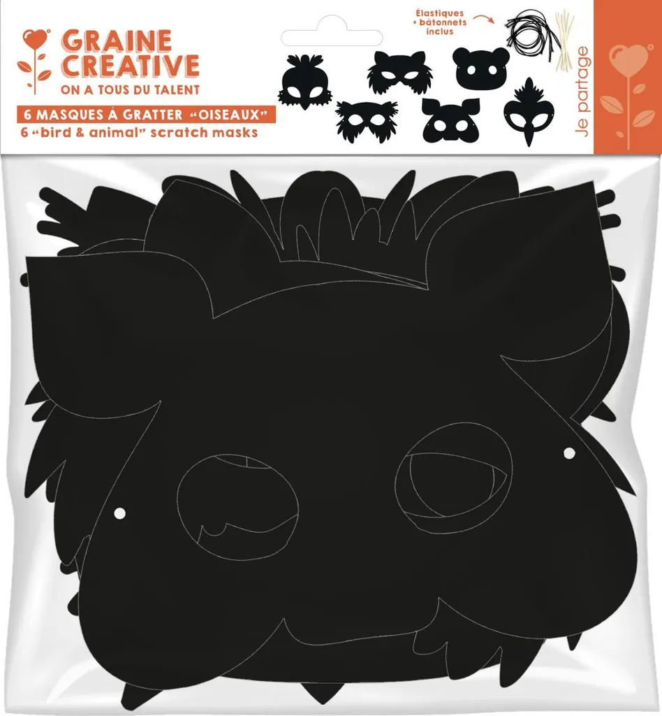 Activité Anniversaire Masques Animaux à Gratter - Kit pour 6 Enfants