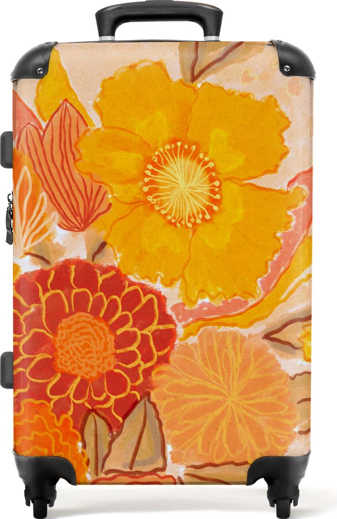 NoBoringSuitcases.com Großer Koffer - Vintage - Blumenstrauß - Blumen - Gelb - Farben - Kombinationsschloss TSA - Hartschalen Trolley 4 Rollen ...
