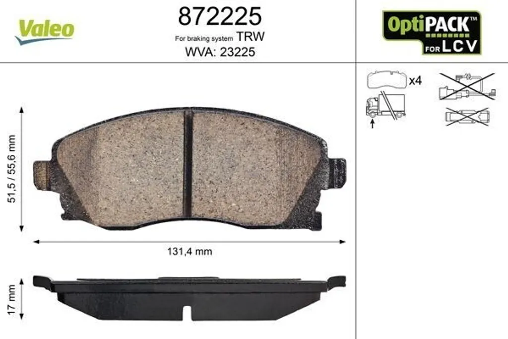 Garnitures de frein Valeo 872225 OE 1605974 pour Opel Combo Tour