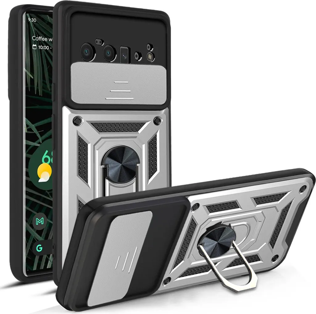 Custodia Google Pixel 6 Pro con Anello e Protezione Fotocamera Argento