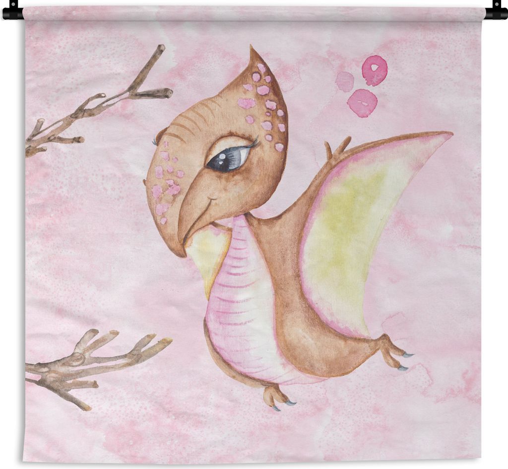 MuchoWow Wandteppich Wandbehang Dino - Flügel - Kinderzimmer - Mädchen - Kinder - Rosa - Kinder 150x150 cm Tapisserie Dekoration Wandtuch - Woh...