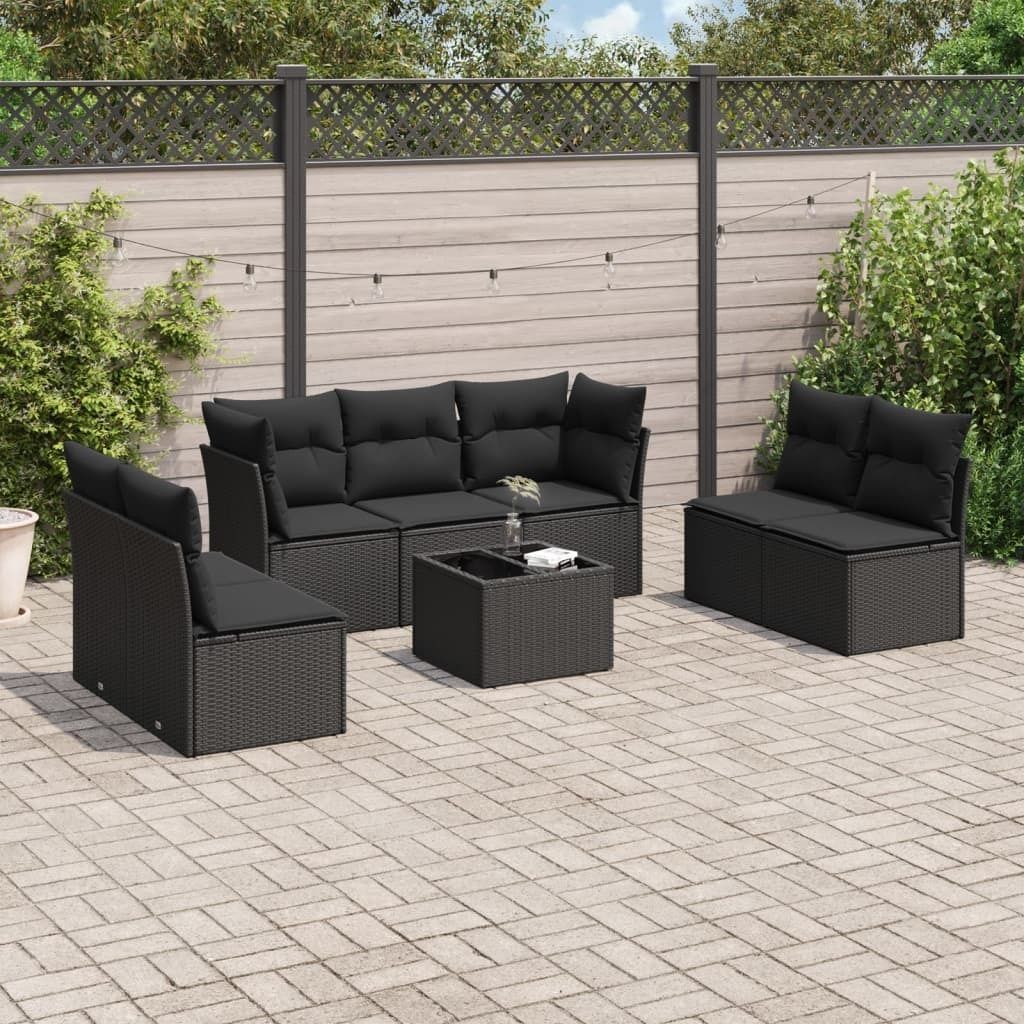 Design 8-tlg. Garten-Sofagarnitur mit Kissen Schwarz Poly Rattan, Gartenmöbel-Sets 2024 Neu