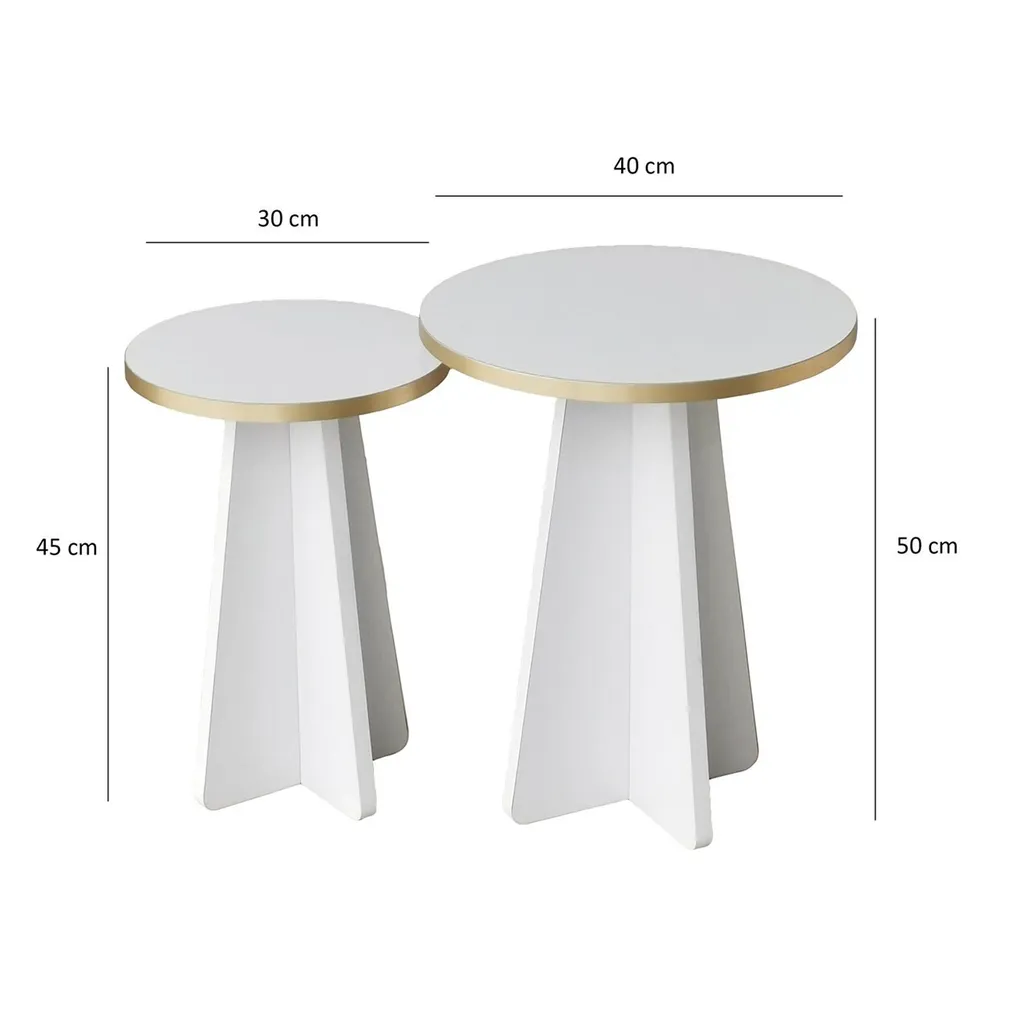 Table Basse Mushroom 2 Set de Table d'Appoint Design Or et Blanc Chic