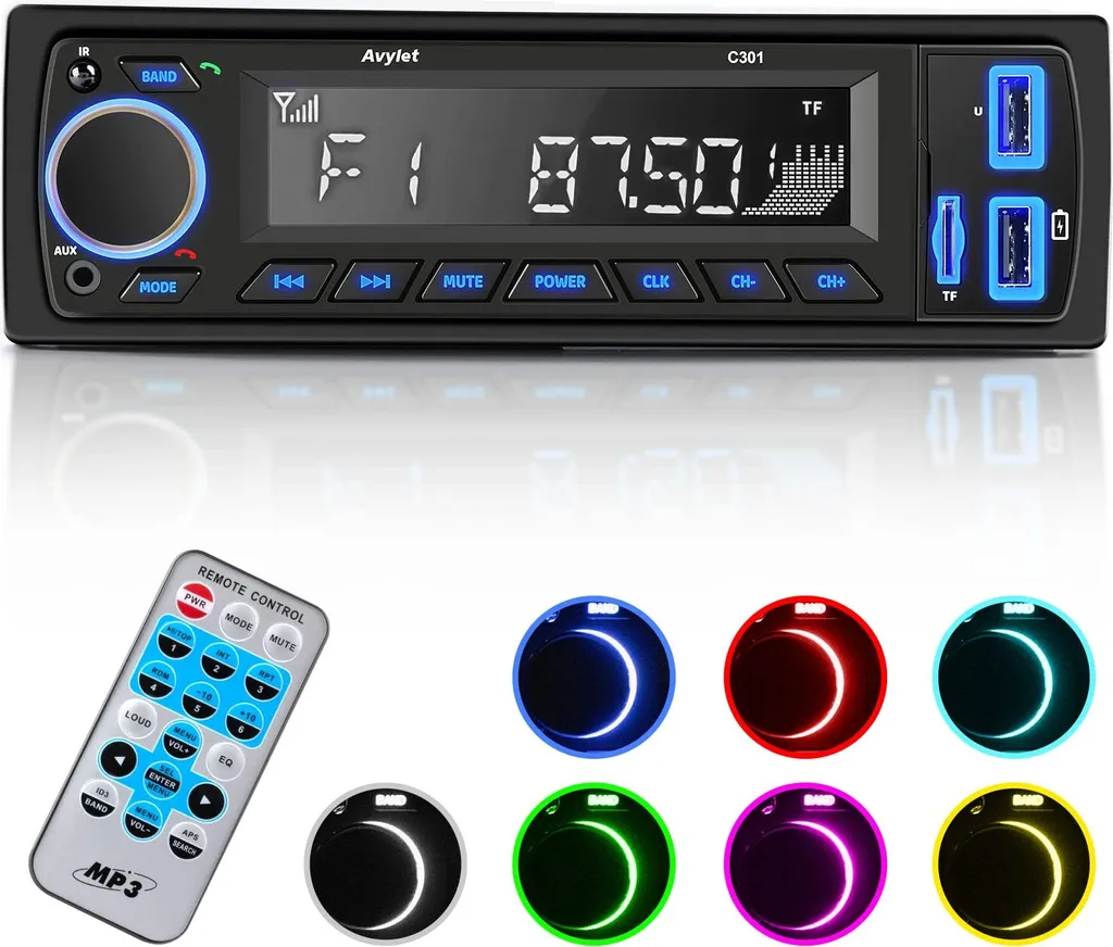 Autoradio Bluetooth Avylet 1 Din - Carplay, 7 Couleurs, Freisprecheinrichtung