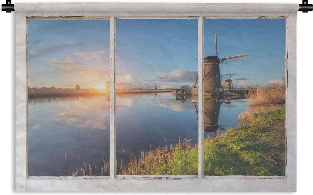 MuchoWow Wandteppich Wandbehang Aussicht - Mühle - Reflexion 150x100 cm Tapisserie Dekoration Wandtuch - Waschbar - Tapisserien - Wand-Decke