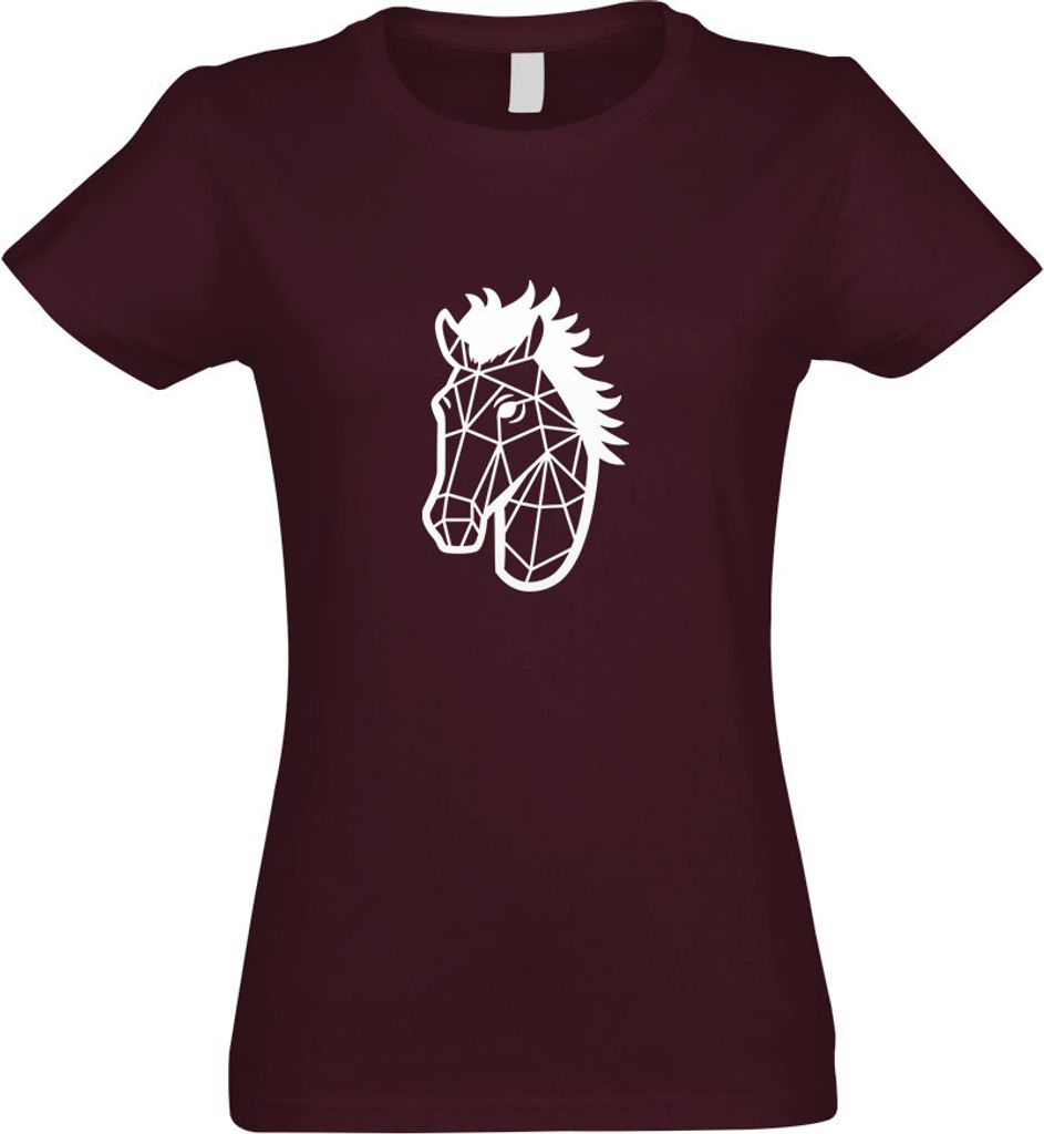 Kiwistar - T-Shirt tailliert - Damen - Burgund - Polygon Pferd Stute Tier Art - mit Motiv Bedruckt - Funshirt Design - Sport - Freizeit - Damen - M