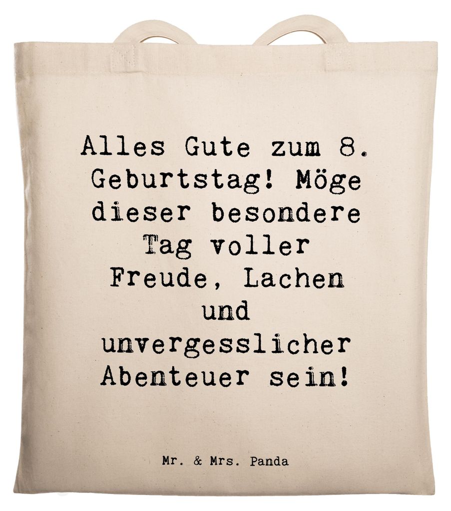 Mr. & Mrs. Panda Tote Bag Spruch 8. Geburtstag Abenteuer - Transparent - Geschenk, achtes Lebensjahr, Happy Birthday, Einkaufstasche, Tasche, Alter...