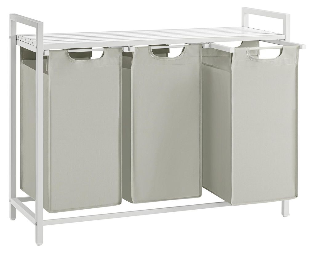 Wäschekorb mit Regal Polly | Drei Fächer | 92,5 x 33 x 72 cm | Weiß