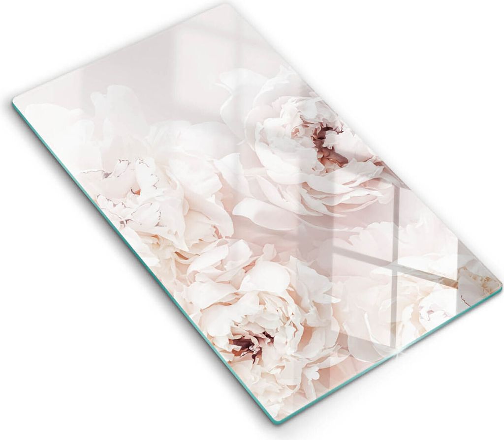 Glasschneideplatte - Herdabdeckplatte - 30x52 cm - Schneidebrett - Spritzschutz - Pastellpeonien