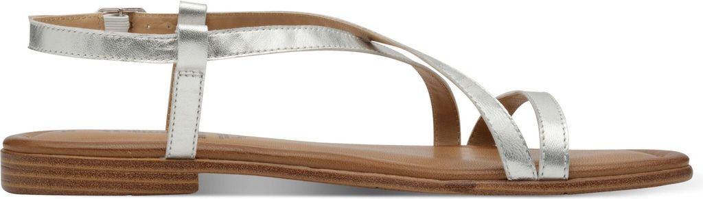 s.Oliver Damen Sandale gekreuzte Riemen Leder flach weiches Fußbett 5-28145-44, Größe:37 EU, Farbe:Silber
