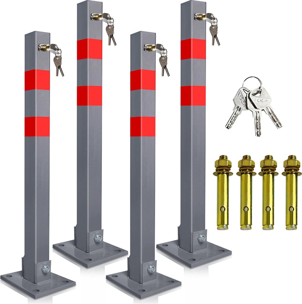 Aopunly Absperrpfosten 4X Parkplatzsperre Klappbar 66cm abschließbar rostfreier