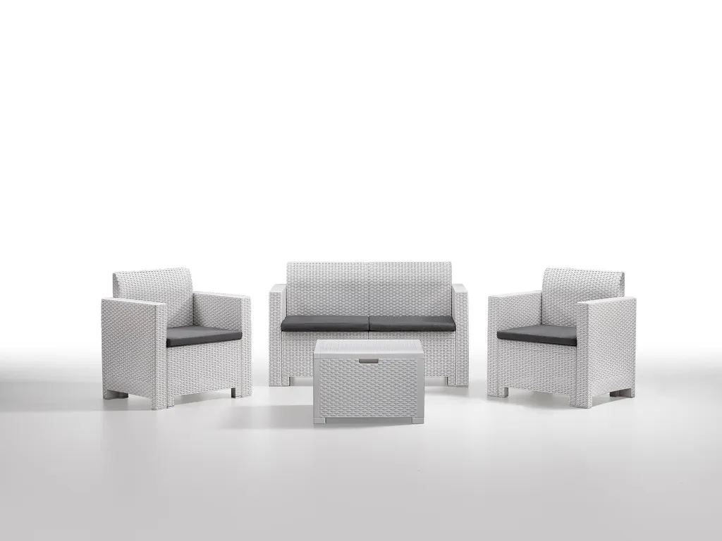 Mobilier de jardin Nebraska blanc anti-UV avec rangement intégré table