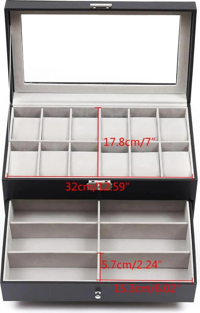 Coffret anti-poussière pour 12 montres et 6 lunettes - Protection bijoux