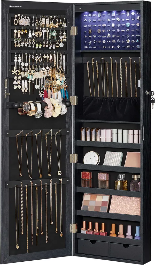 Armoire à bijoux noire 120 cm - Fini les colliers emmêlés et perdus