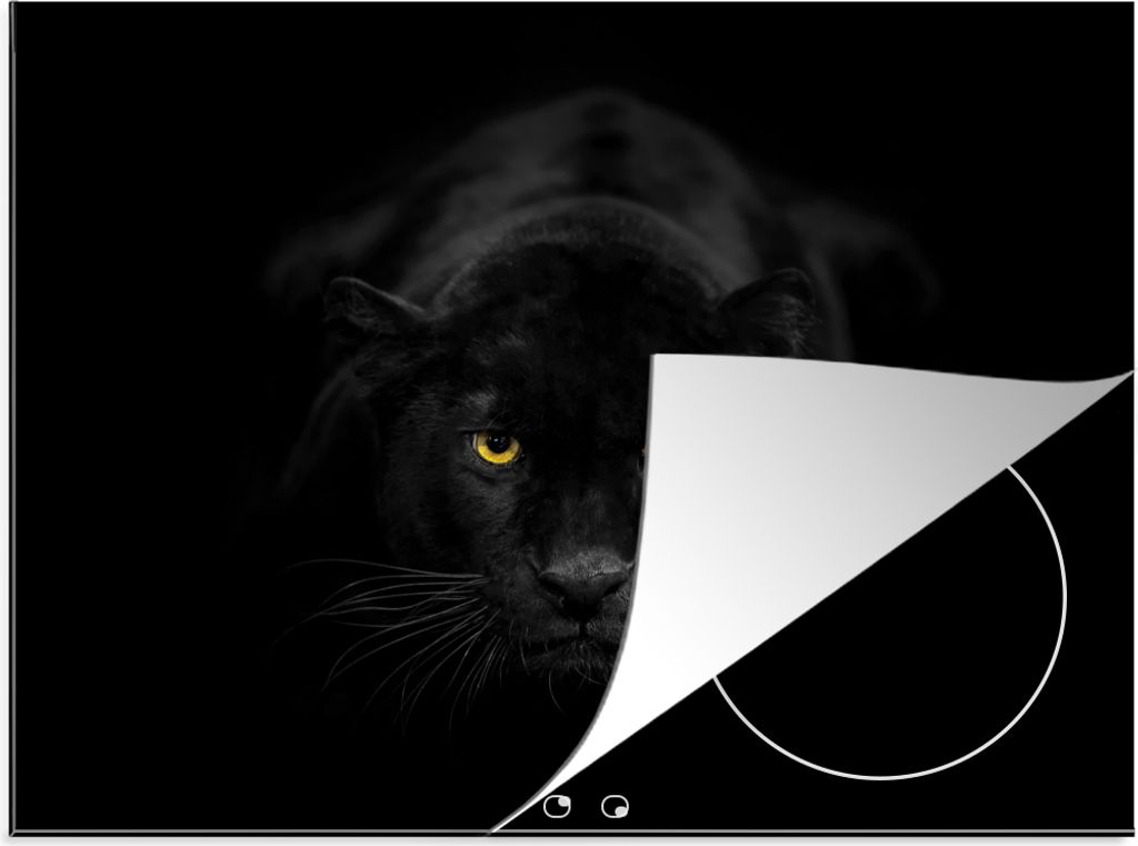 KitchenYeah Herdabdeckplatte Leopard - Augen - Schwarz , 65x52cm, Küche Deko, Glaskeramikkochfeld Herdabdeckung, Abdeckplatte fùr Kochfeld