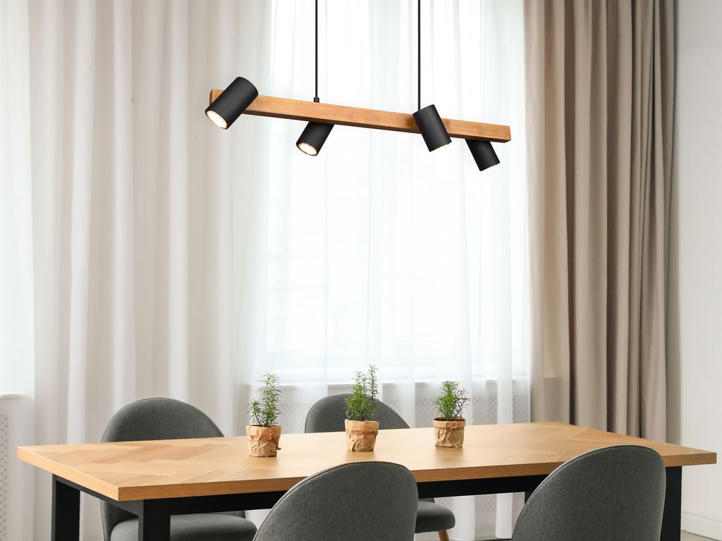 LED Holzbalken Pendelleuchte Schwarz 4 flammig Küchenlampen Esstisch Couchtisch